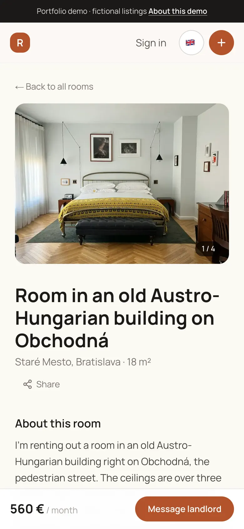 Сторінка кімнати Roomela на телефоні