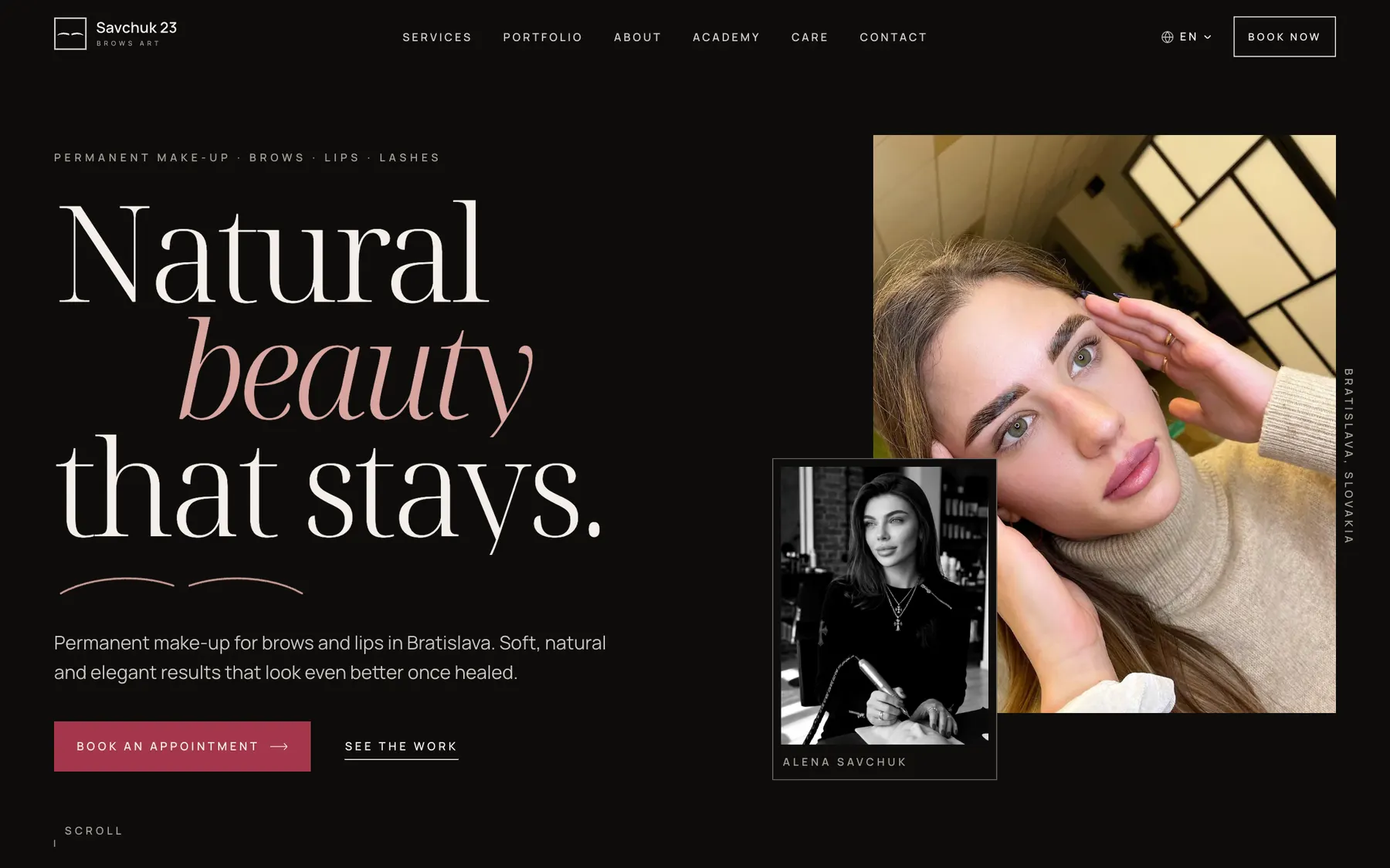 Il sito di Savchuk 23 Brows Art su computer e smartphone