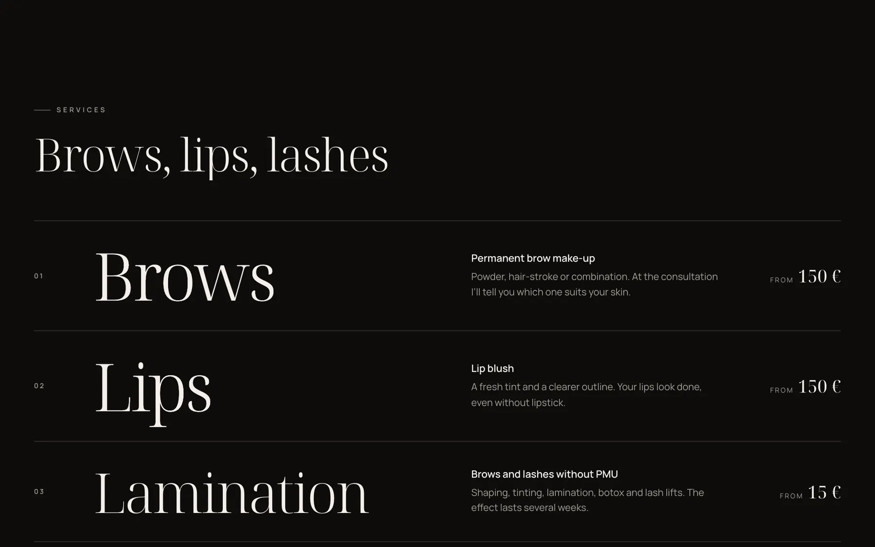 Services with prices