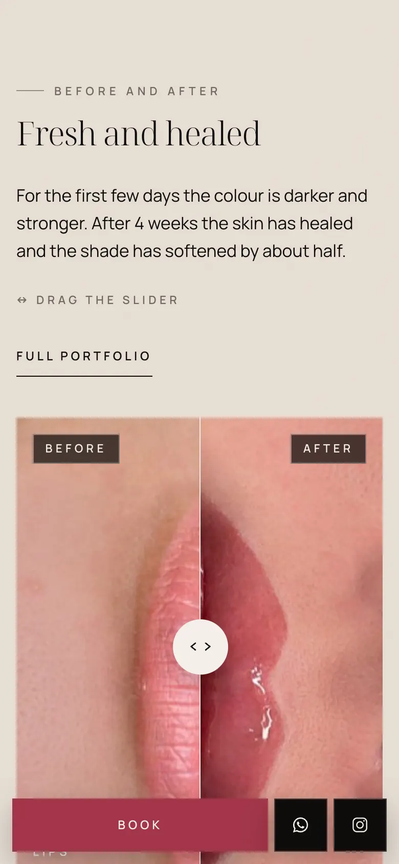 Before-and-after slider on a phone
